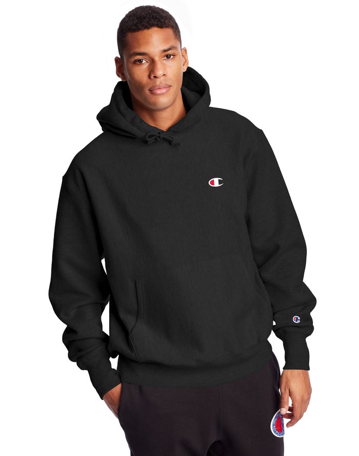 Champion Reverse Weave C Logo Erkek Kapşonlu Sweatshirt Siyah ( QWGBHA025 )